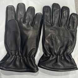 New Black Leather Police Gloves Large 