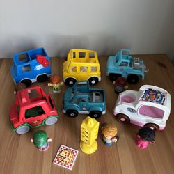 Fisher Price Little People Vehicle LOT Mail Pizza Ice Cream Tow Truck & Figures
