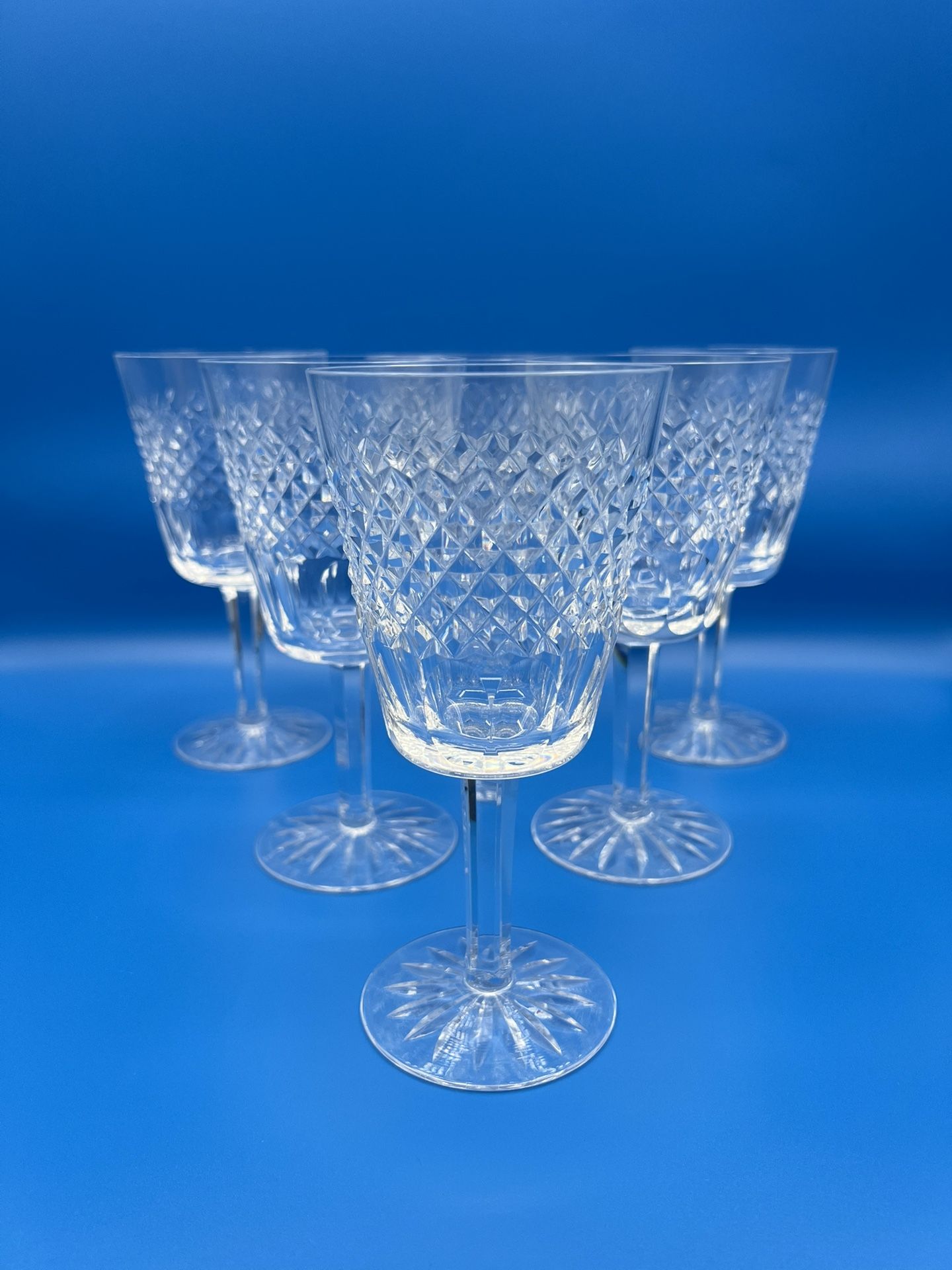 6 - Waterford Crystal CARA CLARET Water Goblets Glasses 7" 10 ozs. 