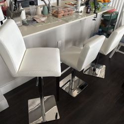 Set of 3 Modern White Adjustable Bar Stools