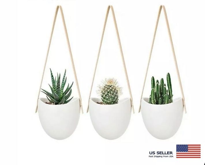 Set of 3 Elegant Modern Hanging Ceramic Planter, Wall Planter Flower Cactus Pot