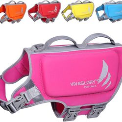 VIVAGLORY Dog Life Jacket, Pet Life Preserver Life Vest Skin-Friendly Neoprene for Large Dogs with D-Ring and Quick Release Buckle, Pink 