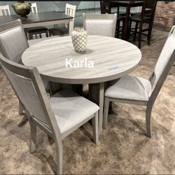 Elegant 5-Pc Round Dining Set Light Gray No Tax 