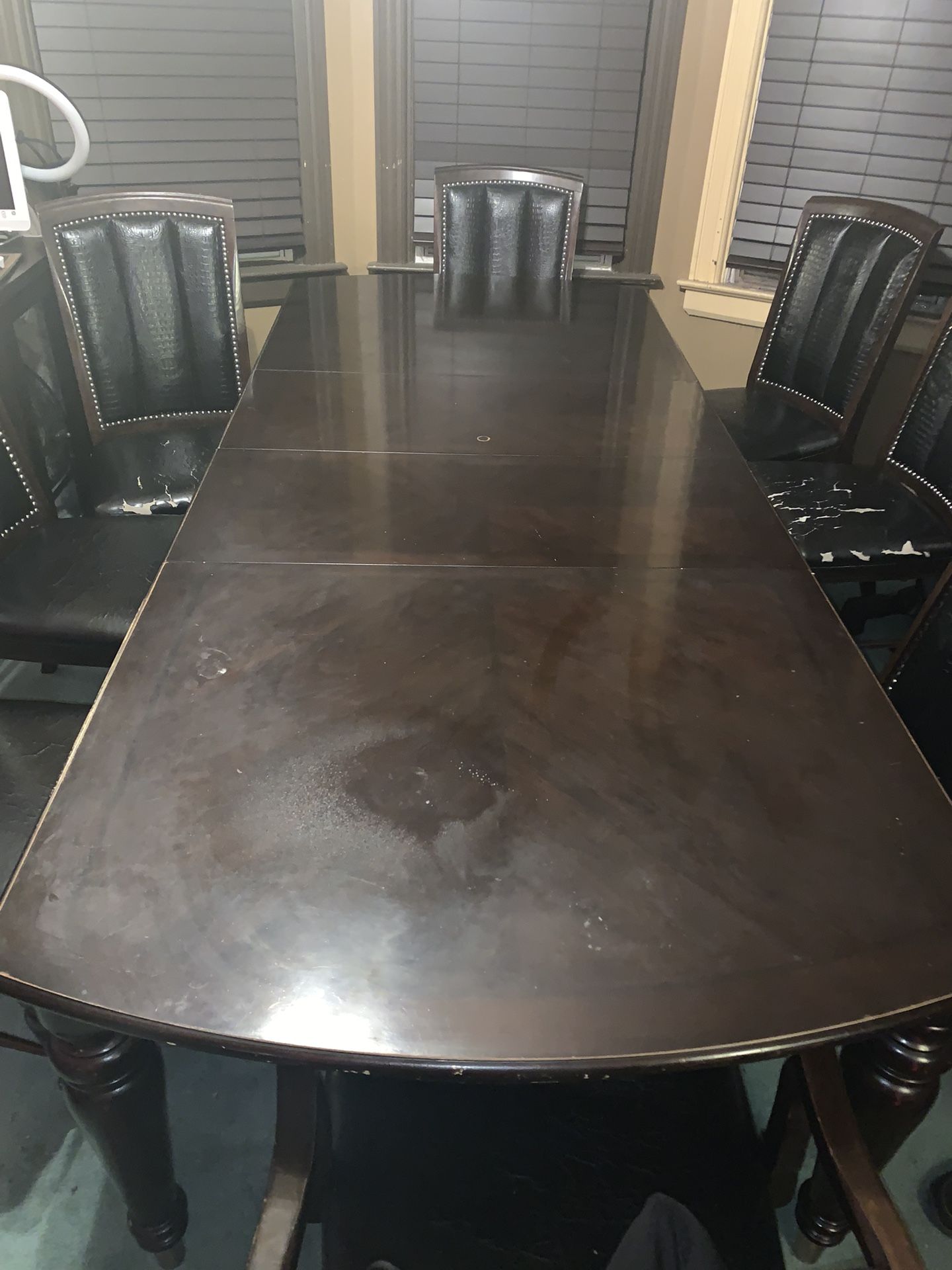 Dark Wooden Table / With 2 Arm Chairs And 6 Armless SEATS 8