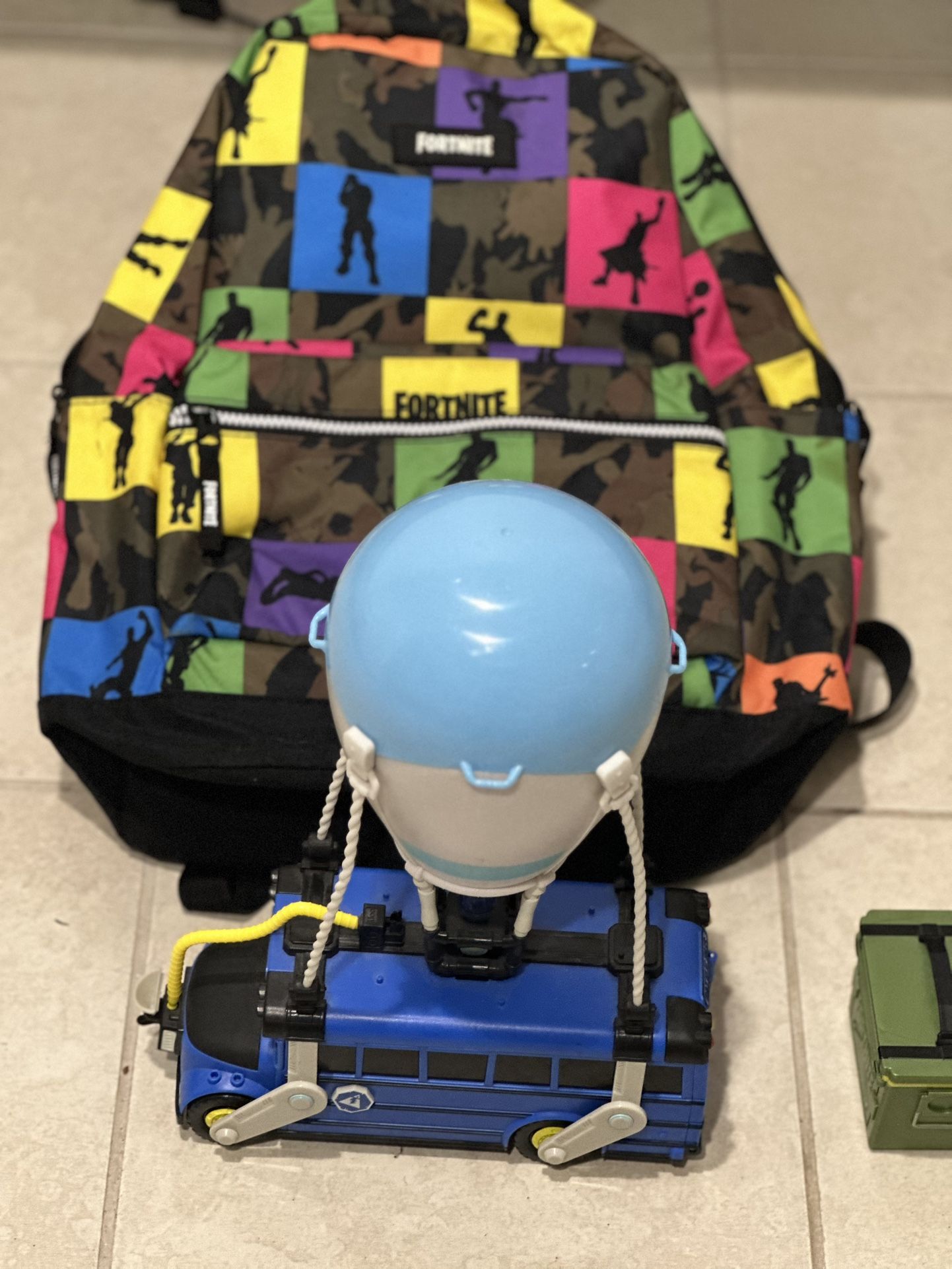 Fortnite Backpack + Bus + Chest (Flawless Hardly Used) See For Yourself You Be The Judge!!!!!