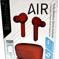 AIR True Wireless Bluetooth Earbuds with Charging Case in Red
