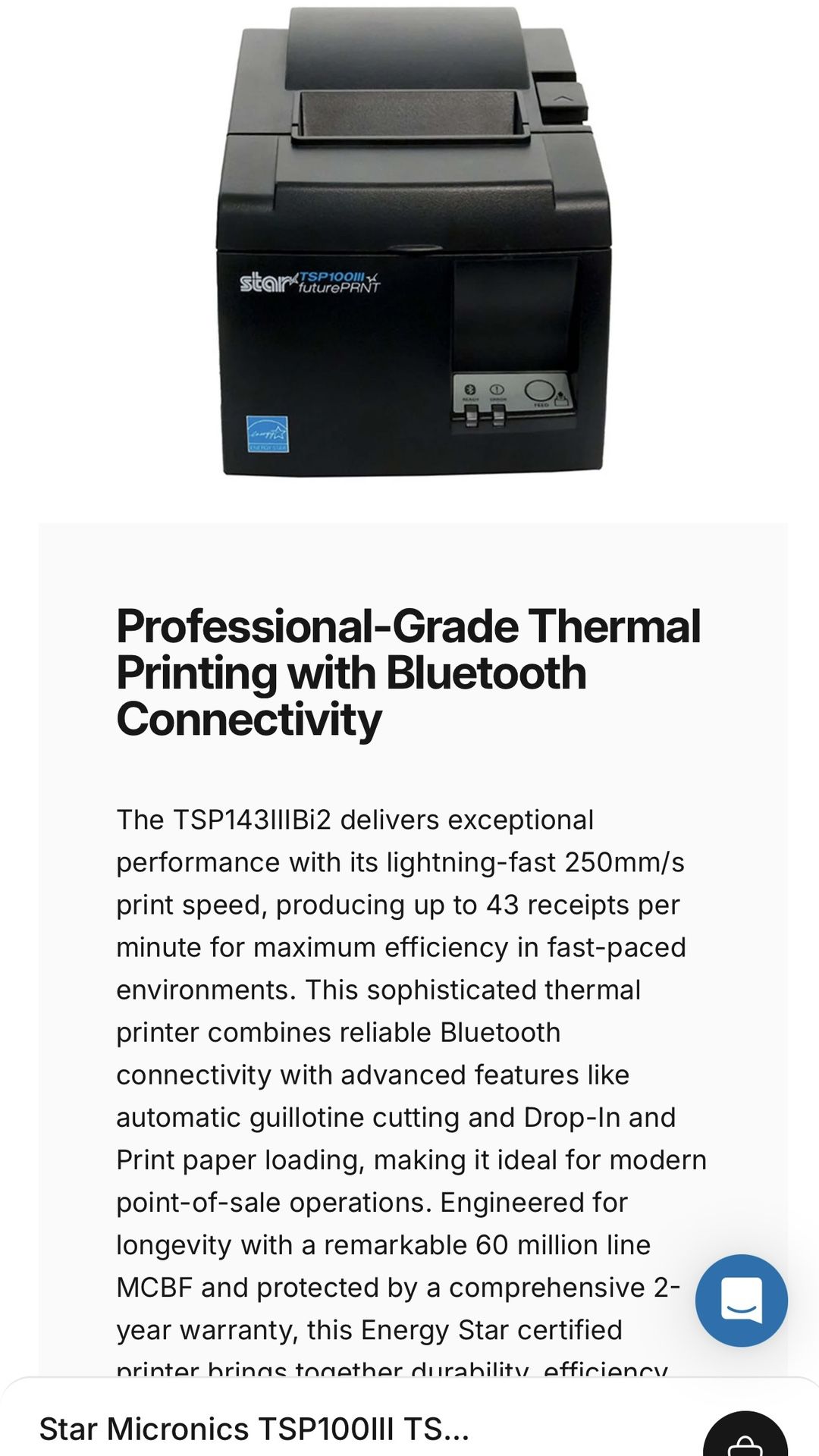 Star Macaronic's TSP100iii Future Print (Bluetooth Receipt Printer)