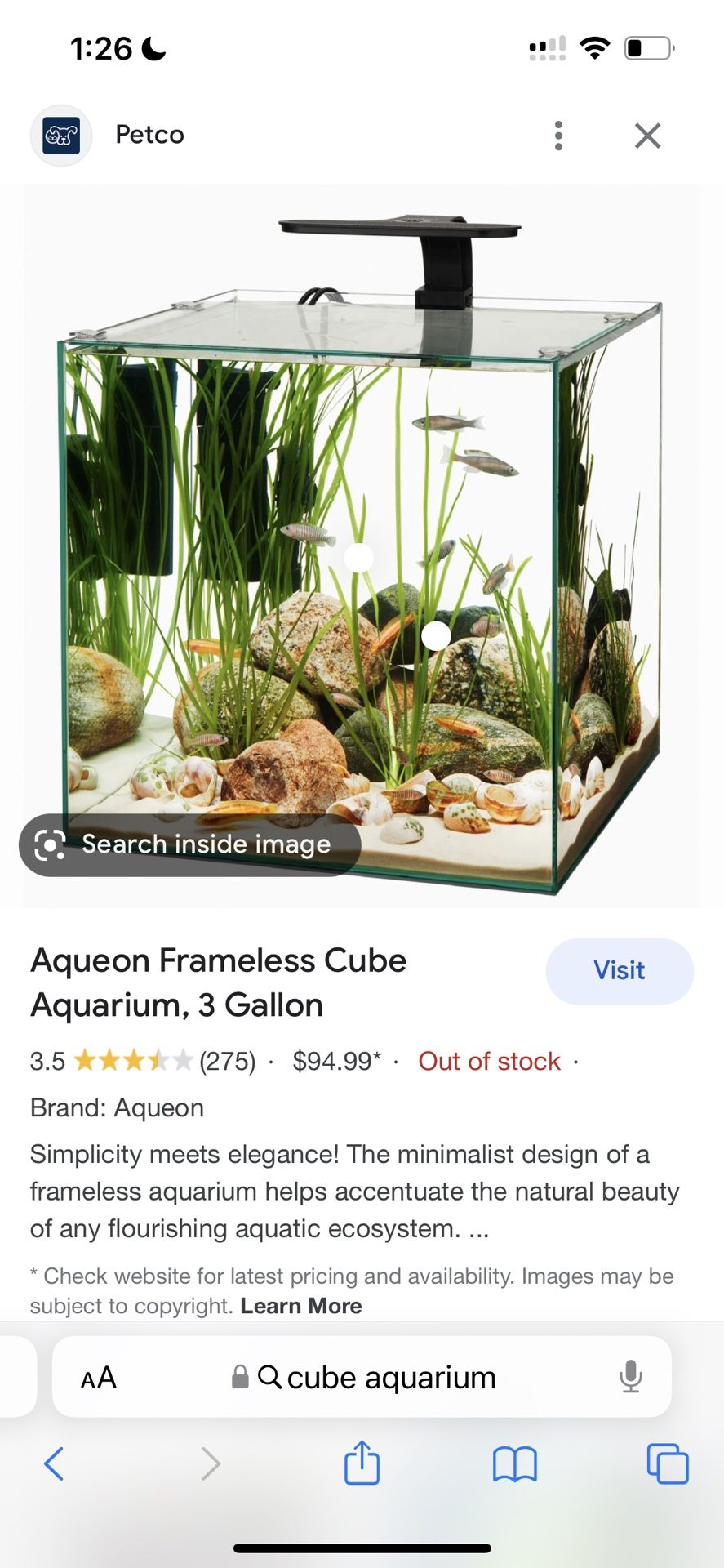 3 Gallon Cube Aquarium
