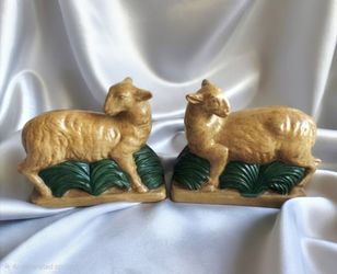 Vintage 1950's Pair of Plaster Lamb / Sheep Bookends by Borghese of Italy 5.5