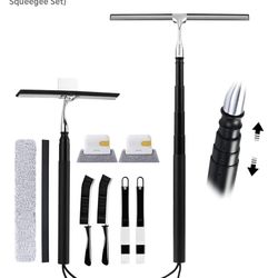 12-51’’ Telescopic Window Squeegee for High Windows, 2-in-1 Window Cleaning Kit with Extra Silicone