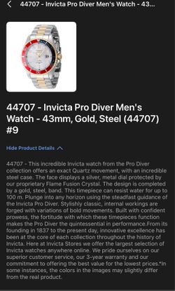 Invicta pro diver men’s watch -43mm,gold,steel