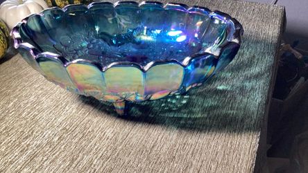Iridescent Carnival Glass Footed Bowl 10 by 9 Inches. It’s so very Beautifull $20.00