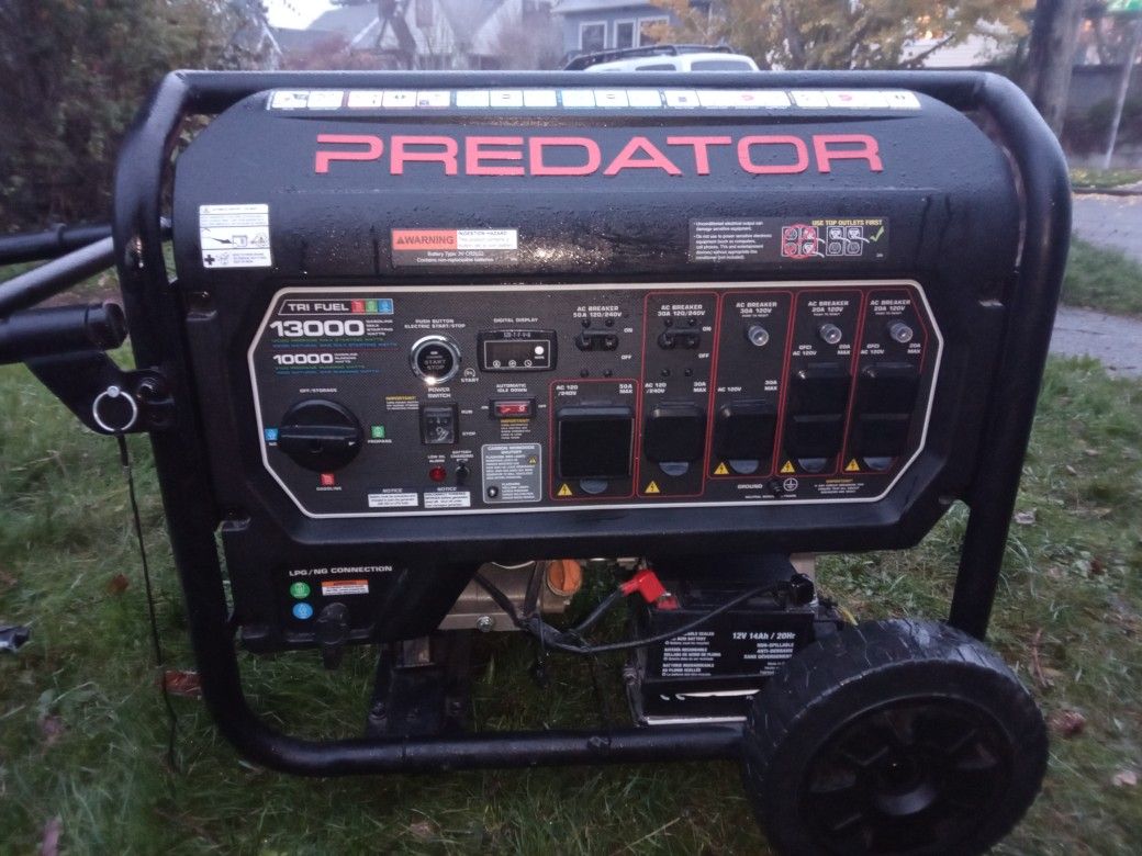 New  Generater Predator 13000  Works On Propane Also