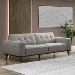 84" "Vicenza" Gray Chenille Fabric Modern Mid-Century Modern Sofa w/ Dark Wood Frame by Abbyson Homes [NEW] <No Assembly Req>  *Retails for $2179