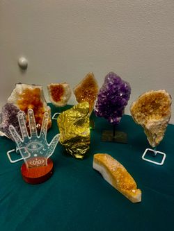 Assorted Crystal Clusters and Hamsa Hand Decor