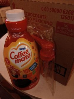 2 coffee mate chocolate creamer bottles with pump