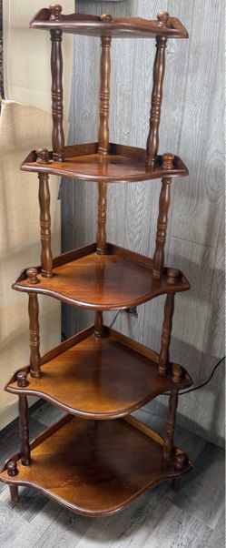 Vintage Wood 5 Tier Corner Plant Stand