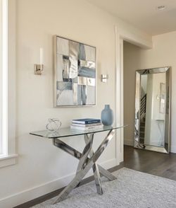 Modern Geometric Entryway Table - Glass and Chrome