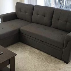 Dark Gray Linen 84" Sectional Sleeper Sofa with Reversible Storage Chaise