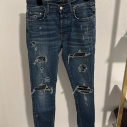 Authentic Amiri Jeans / Dark Indigo W. Leather Patches 