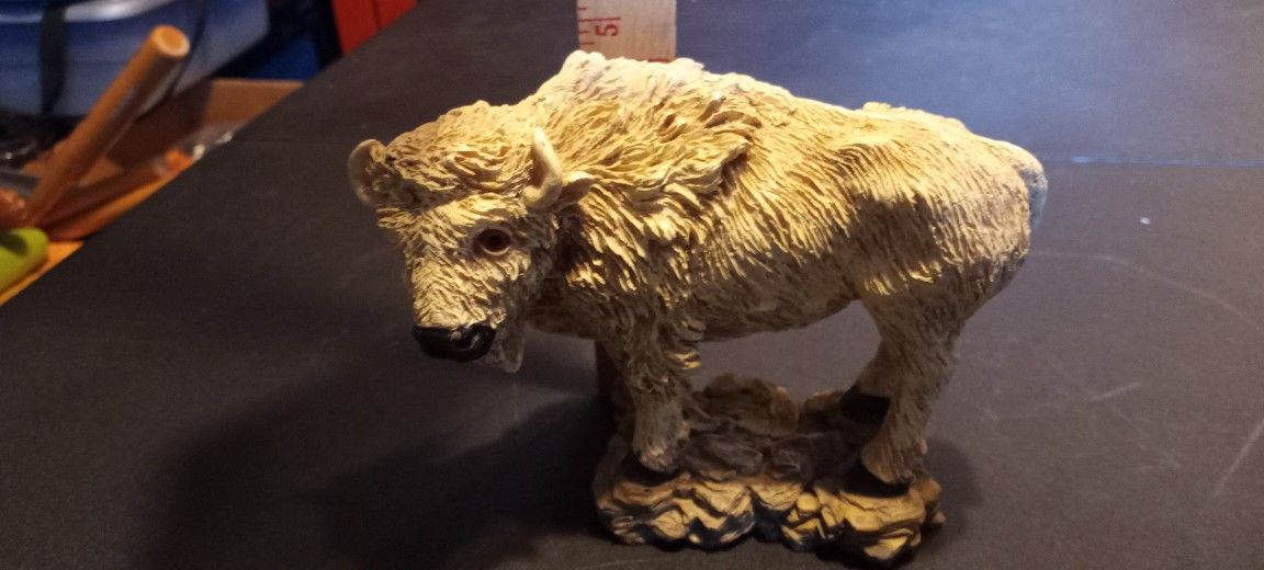 Rustic White Buffalo Figurine 
