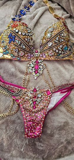 Bikini competition suit/Wellness Unique design top fit up to 34 DD bottom size S/corrective ribbons