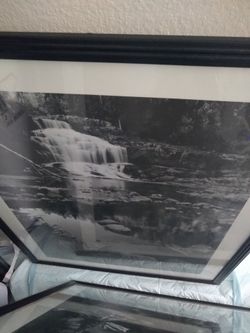 Framed Black and White Waterfall Photography Print