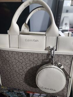 FREE New Calvin Klein Satchel Handbag with Coin Purse - White/Almond