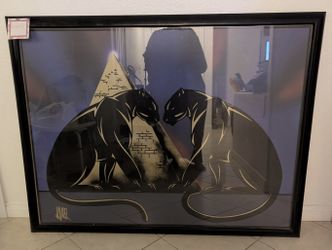 Large  Mural Picture Black Cats Framed  53 .5 X 41.5 