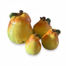 Set Of 4 Hand painted Ceramic Pears With Lids
