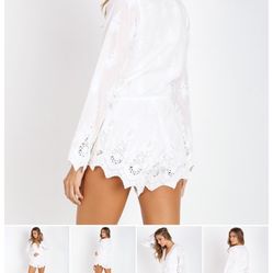 Retail $315 Stone Cold Fox White Lace Te Amo Romper Dress Bell Sleeve Size XS/S Cotton Silk