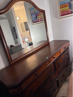 Brown dresser real wood with mirror built in