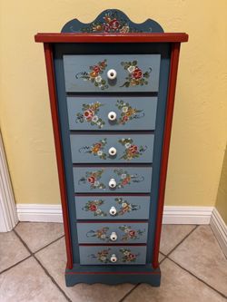Hand-Painted 7-Drawer Accent Cabinet / Jewelry Chest – Folk Art