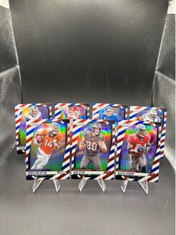 Sports card lot of 2024 panini prism red white and blues.