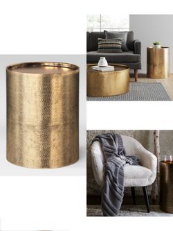 New In Box! Metal Drum Accent Table Gold