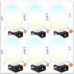 (Brand New in Box) 
Sunco 6 Pack 8 Inch Ultra Thin LED Recessed Canless Smooth Trim Wafer Thin Indoor Ceiling Lights Slim Selectable 2700K/3000K/4000K