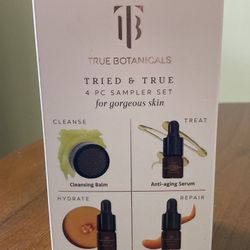 True Botanicals “Tried & True” 4-piece sampler set - cleanser, serum, oil and nightly repair - BRAND NEW, IN ORIGINAL PACKAGING
