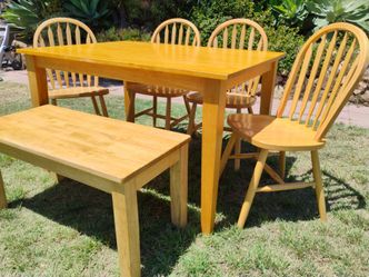 Dining table chairs and bench solid wood kitchen table set