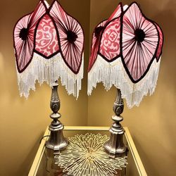 2 Victorian Style Glass Beaded Lamps