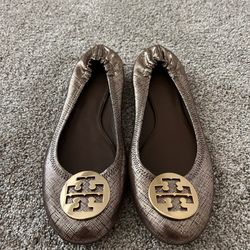 Women’s Brand New Tory Burch Leather Gold Ballet Flats 