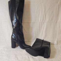 Black Croc Knee High Boots 8.5