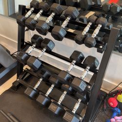 Dumbbell Weights 5-45 with Rack. Practically New (Kept Indoor)