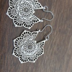 Hindu/Indian Ornate Earrings Silver Color