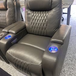 Faux grey leather reclining chairs set