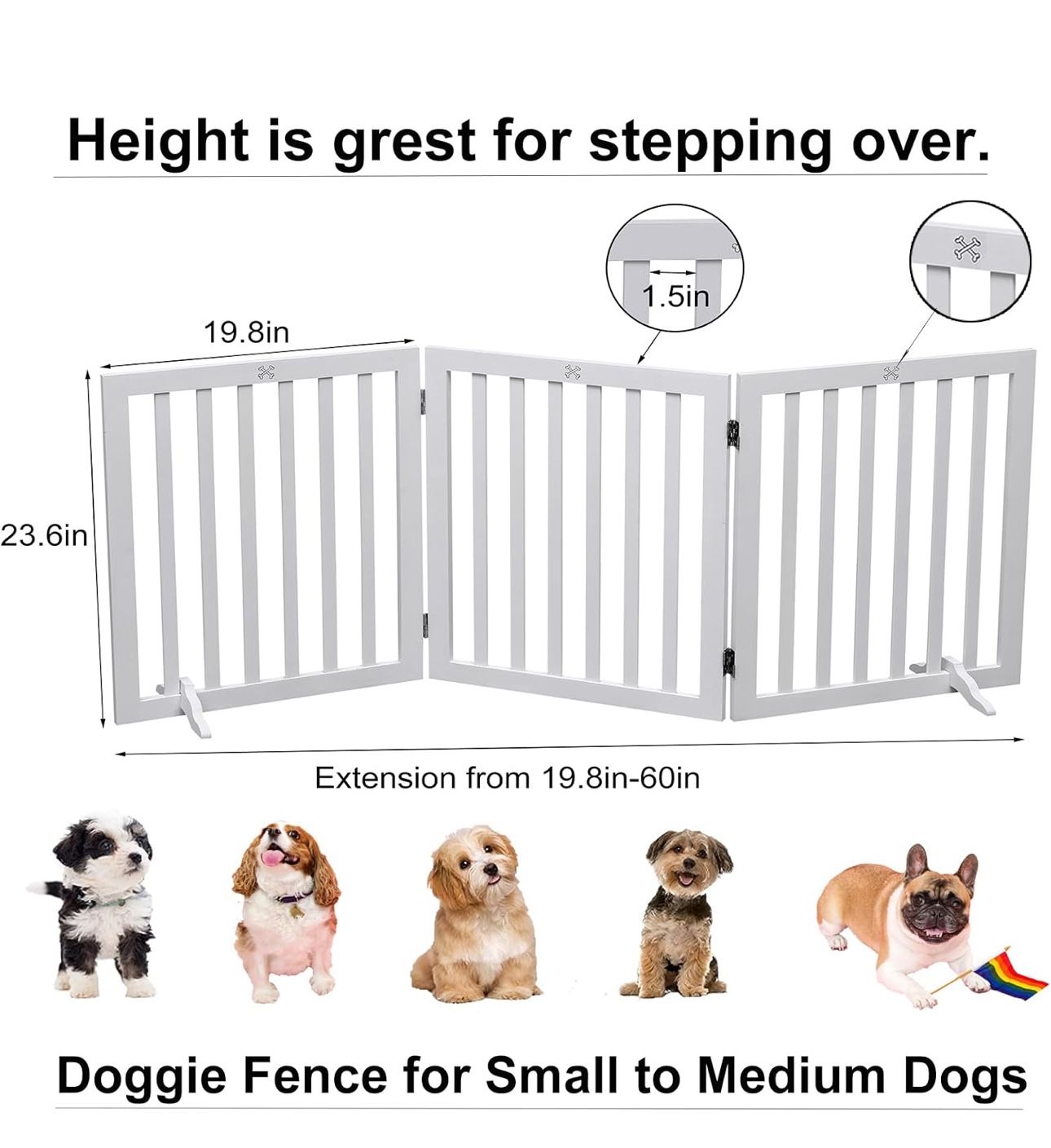 Dog Gate Wooden Freestanding Pet Gate Indoor