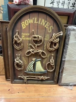 Vintage Bowlines Wooden Fishing Sign With Rope Knots