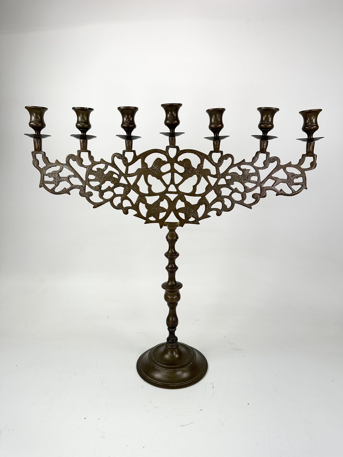 Antique Bronze Seven Candle Jewish Menorah W Lions Of Judea 23” Tall 23” Wide