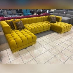 ARIANA MUSTARD VELVET DOUBLE CHAISE SECTIONAL