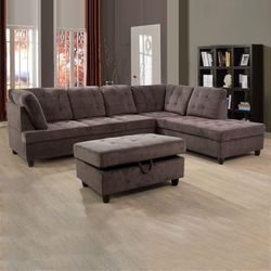 Espresso textured fabric sectional couches household living area ottoman collection furnishings for sales near me