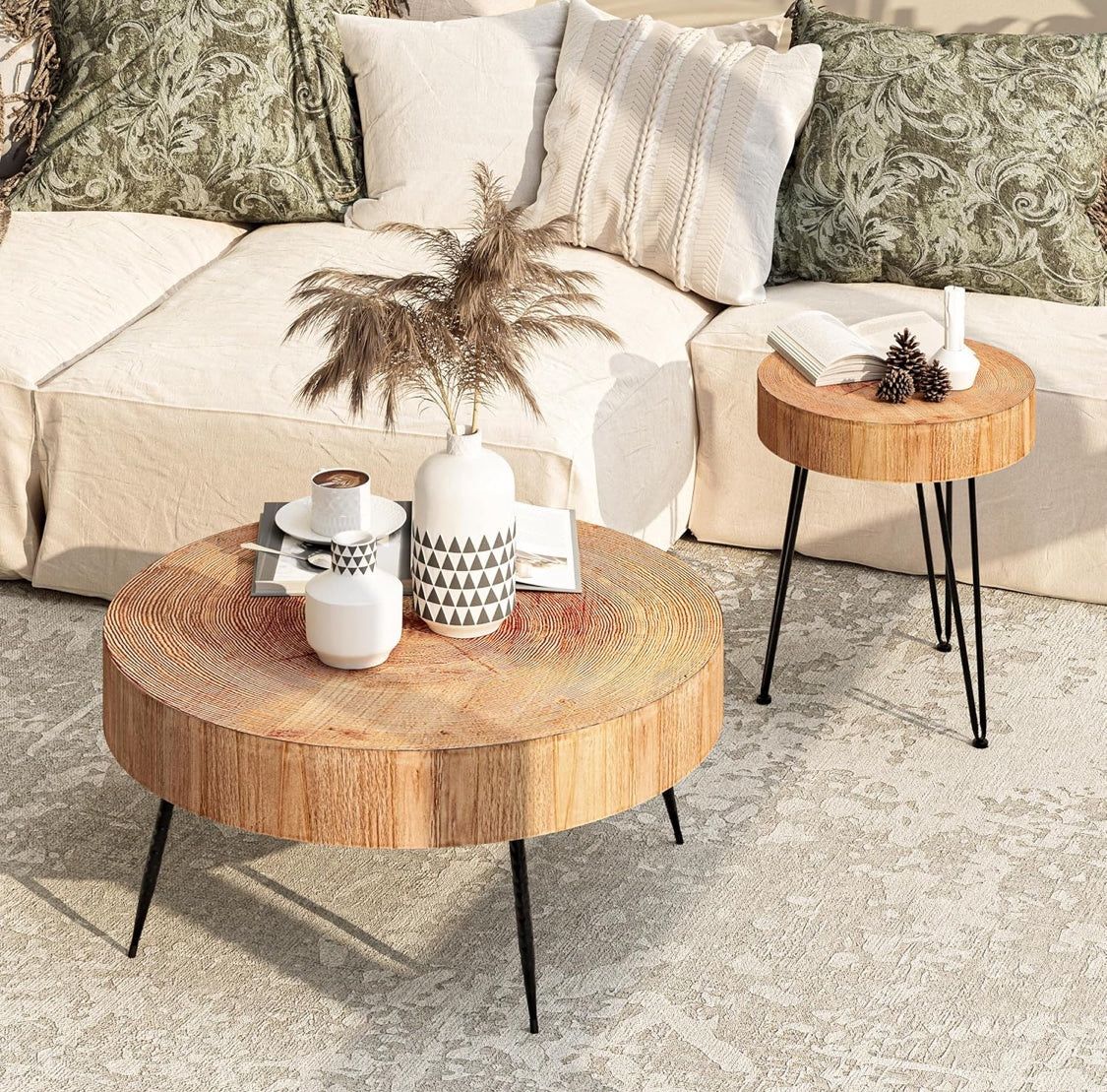 2-Piece Modern Farmhouse Living Room Coffee Table Set, Nesting